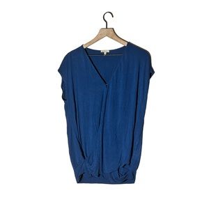 ANTHROPOLOGIE BORDEAUX DRAPED FRONT GRECIAN BLUE BANDED HEM TOP SIZE LARGE